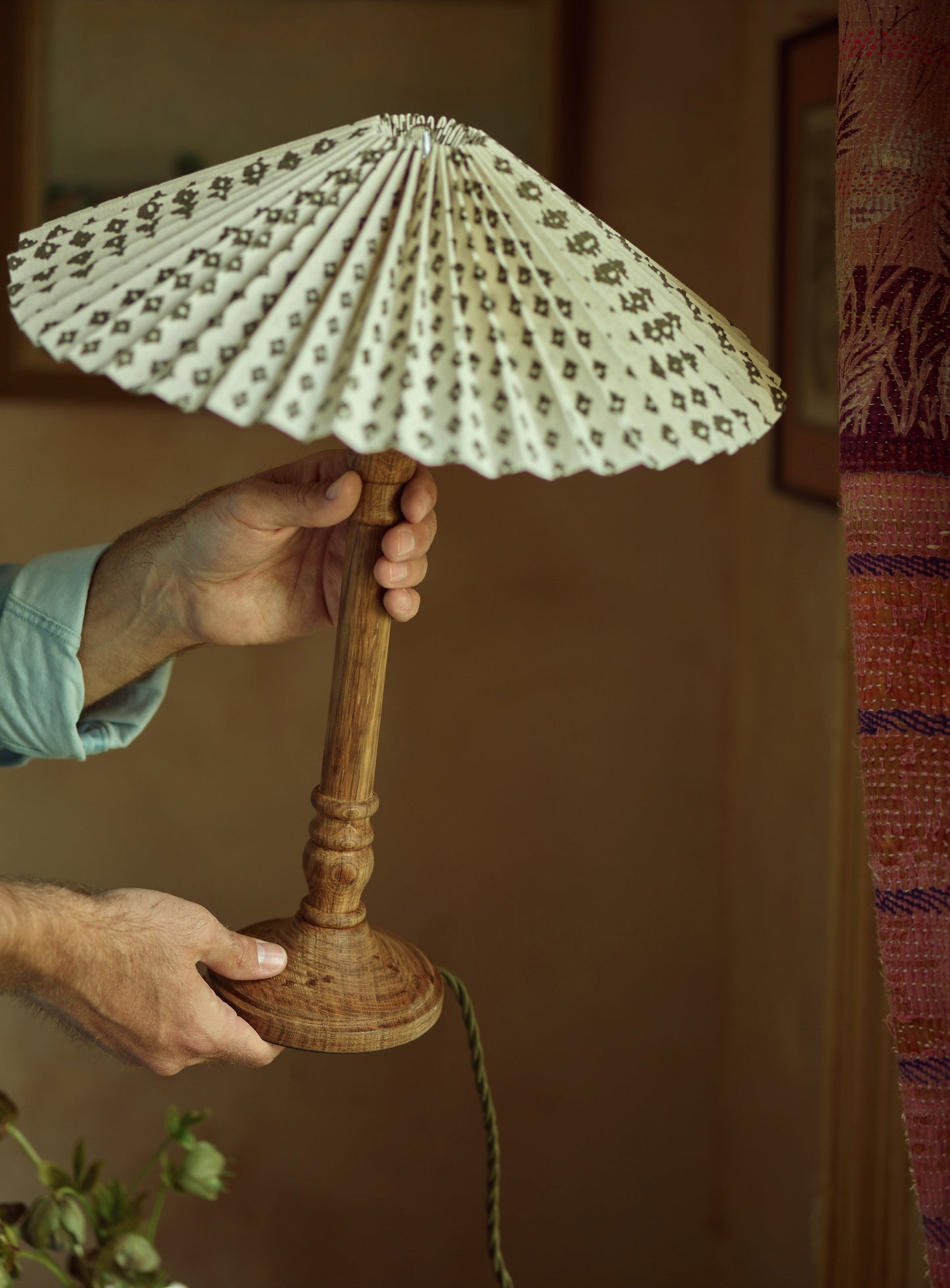 Nora Pleated Lampshade, Large, Ditsy Olive