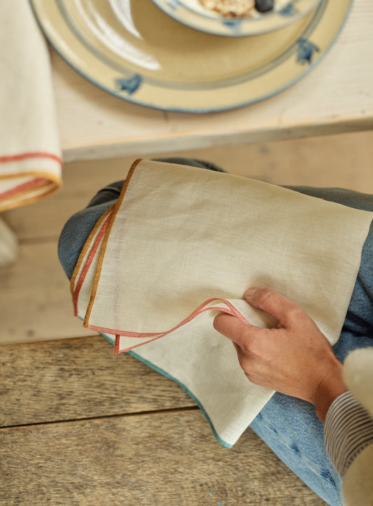 Contrast Trim Linen Napkin, Set of Two