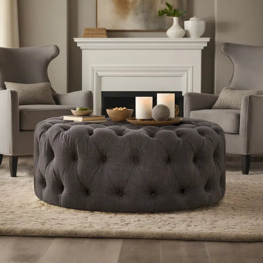 Gdansk Round Tufted Ottoman with Casters