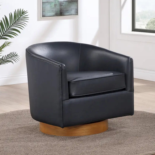 Ingram Faux Leather Wood Base Barrel Swivel Chair by Greyson Living