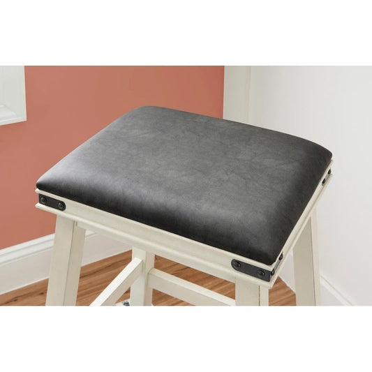 Spenser Rustic Backless Barstool with Faux Leather Seat