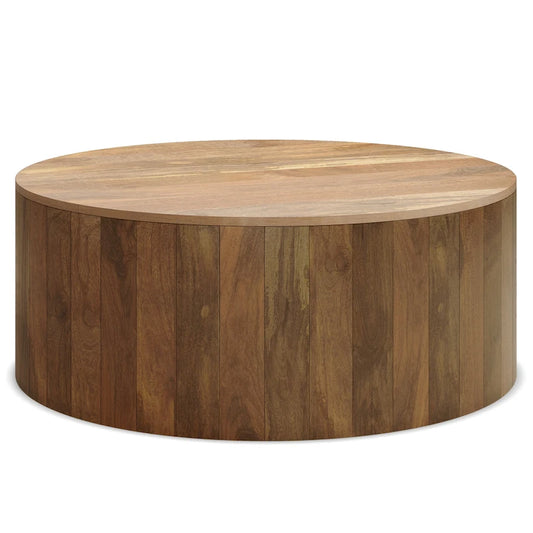WYNDENHALL Hillmount SOLID MANGO WOOD 36 inch Wide Round Contemporary Drum Coffee Table & Fully Assembled - 36d x 36 w x 14h
