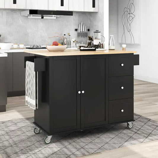 52.7 Inch Width Rolling Mobile Kitchen Island with Locking Wheels