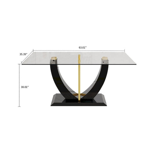 Modern Stylish Rectangular Coffee Table with Glass Top and Wooden Base