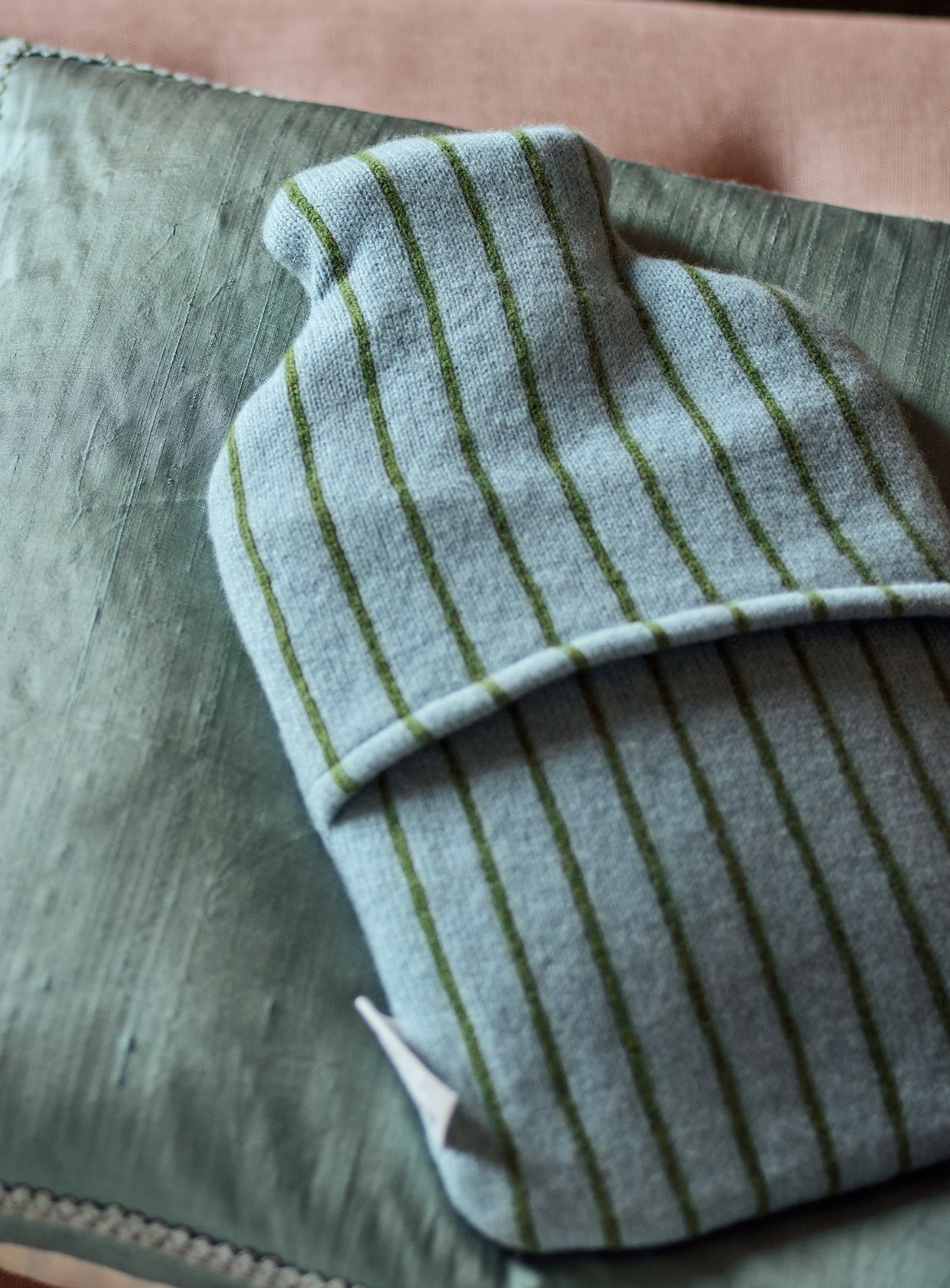 Lambswool Hot Water Bottle, Blue Stripe