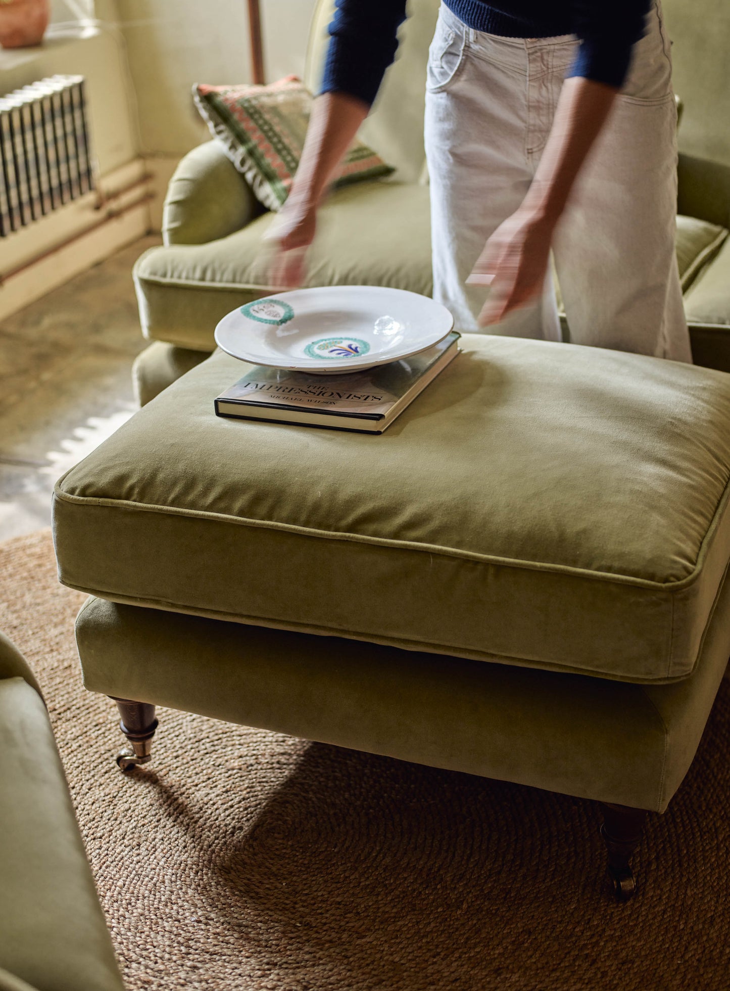 Abington Footstool, Sage Velvet