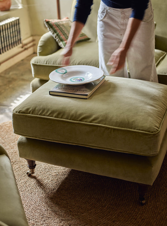 Abington Footstool, Sage Velvet