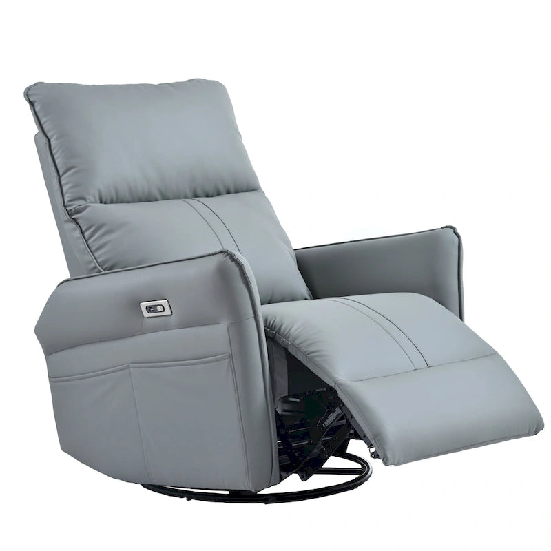 Power 270 Swivel Rocker Recliner Chair with USB Ports, Electric PU Small Recliners for Small Spaces
