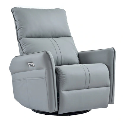 Power 270 Swivel Rocker Recliner Chair with USB Ports, Electric PU Small Recliners for Small Spaces
