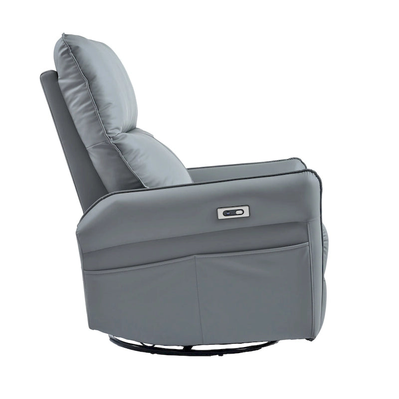 Power 270 Swivel Rocker Recliner Chair with USB Ports, Electric PU Small Recliners for Small Spaces