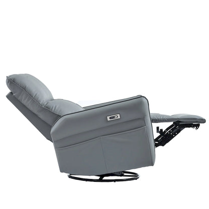 Power 270 Swivel Rocker Recliner Chair with USB Ports, Electric PU Small Recliners for Small Spaces