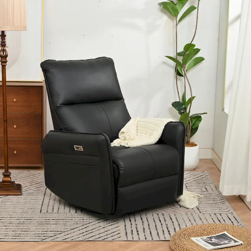 Power 270 Swivel Rocker Recliner Chair with USB Ports, Electric PU Small Recliners for Small Spaces