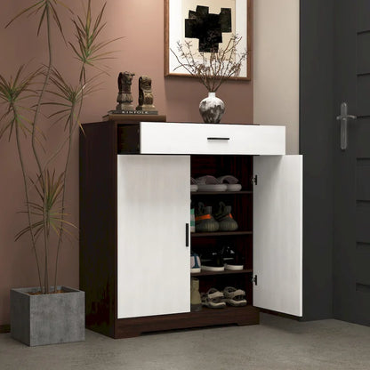 Shoe Cabinet, 4-Tier Shoe Rack Organizer with 1 Drawer, Freestanding Shoe Storage Cabinet with 2 Door & Adjustable Shelves