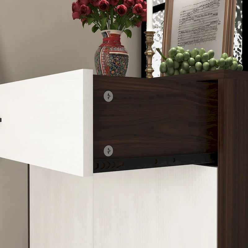 Shoe Cabinet, 4-Tier Shoe Rack Organizer with 1 Drawer, Freestanding Shoe Storage Cabinet with 2 Door & Adjustable Shelves