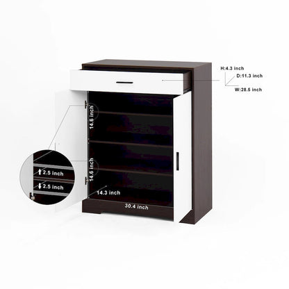 Shoe Cabinet, 4-Tier Shoe Rack Organizer with 1 Drawer, Freestanding Shoe Storage Cabinet with 2 Door & Adjustable Shelves