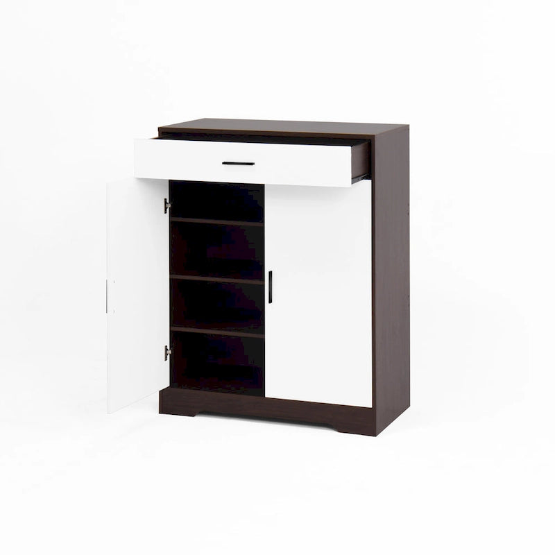 Shoe Cabinet, 4-Tier Shoe Rack Organizer with 1 Drawer, Freestanding Shoe Storage Cabinet with 2 Door & Adjustable Shelves