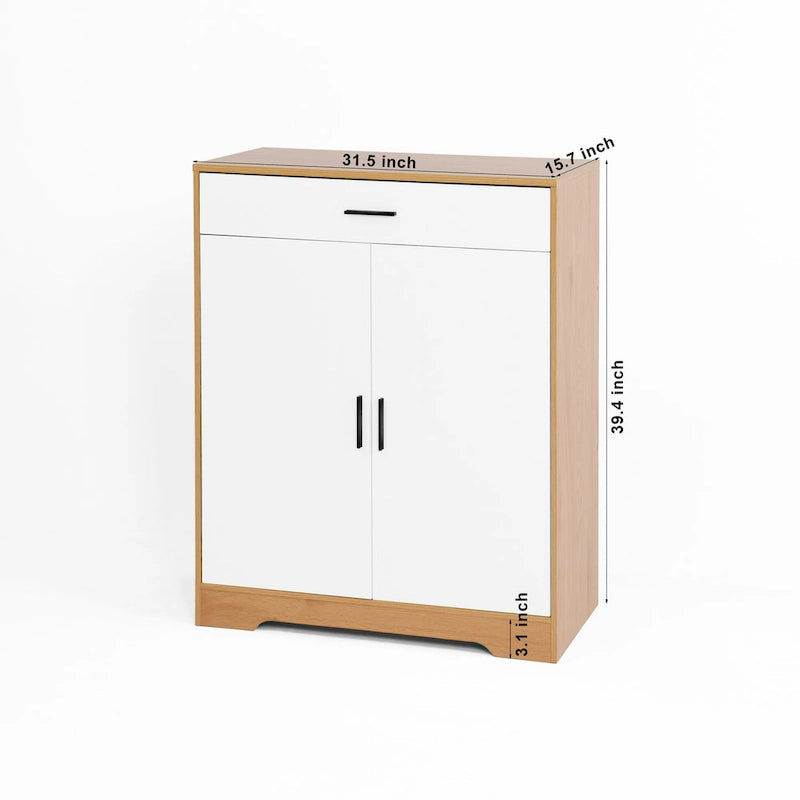 Shoe Cabinet, 4-Tier Shoe Rack Organizer with 1 Drawer, Freestanding Shoe Storage Cabinet with 2 Door & Adjustable Shelves