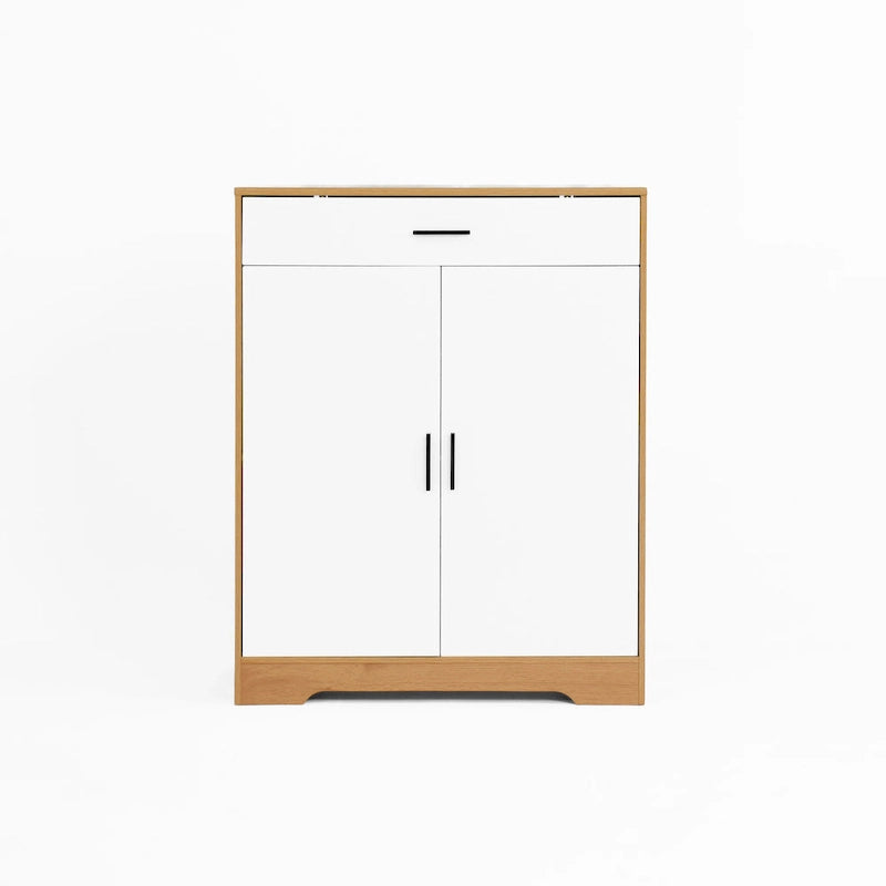 Shoe Cabinet, 4-Tier Shoe Rack Organizer with 1 Drawer, Freestanding Shoe Storage Cabinet with 2 Door & Adjustable Shelves