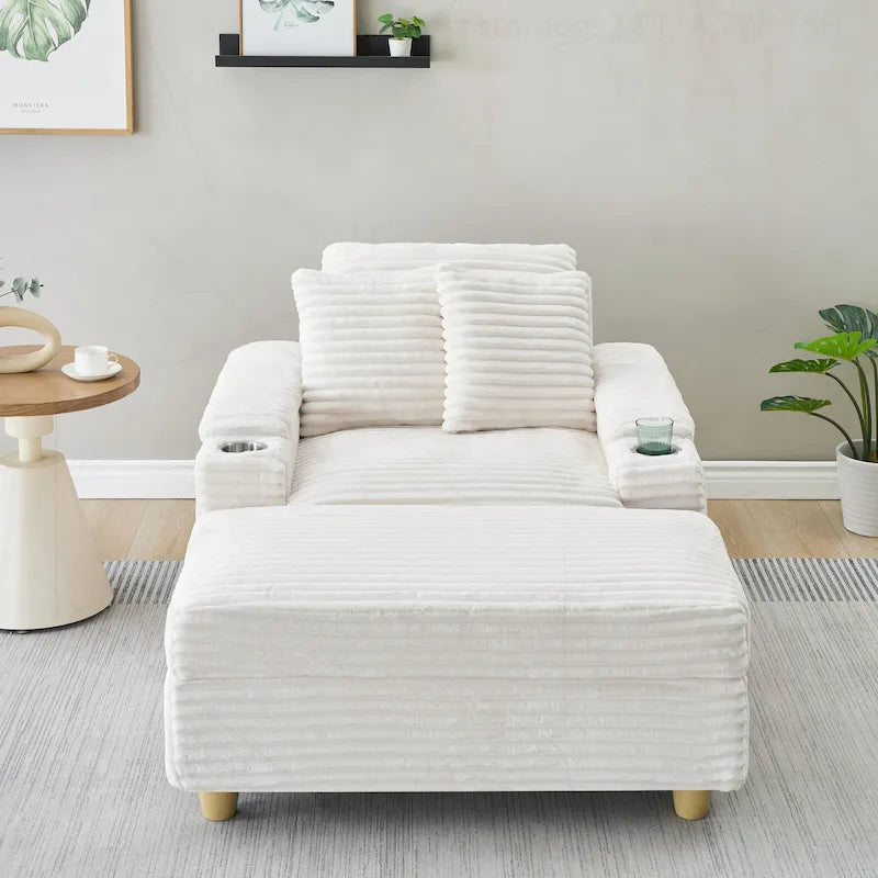 Comfortable Corduroy Sofa with Multiple Pillows and Storage Options