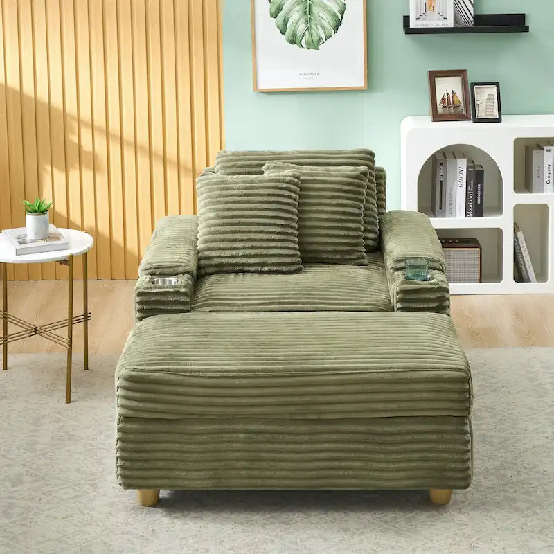Comfortable Corduroy Sofa with Multiple Pillows and Storage Options