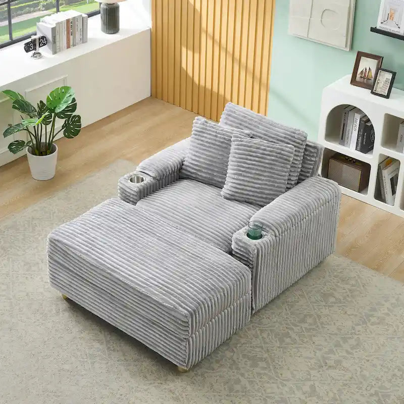 Comfortable Corduroy Sofa with Multiple Pillows and Storage Options