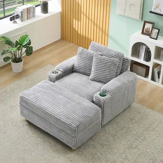 Comfortable Corduroy Sofa with Multiple Pillows and Storage Options