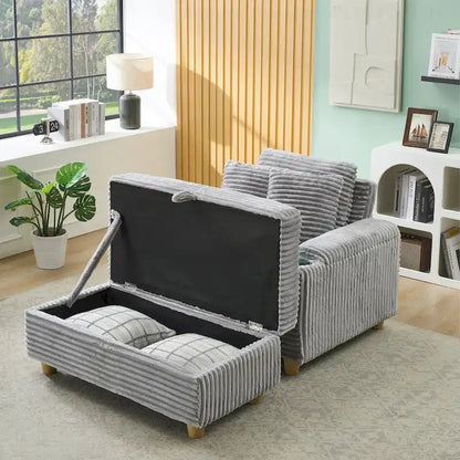 Comfortable Corduroy Sofa with Multiple Pillows and Storage Options