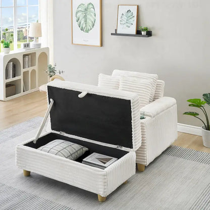 Comfortable Corduroy Sofa with Multiple Pillows and Storage Options
