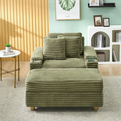 Comfortable Corduroy Sofa with Multiple Pillows and Storage Options