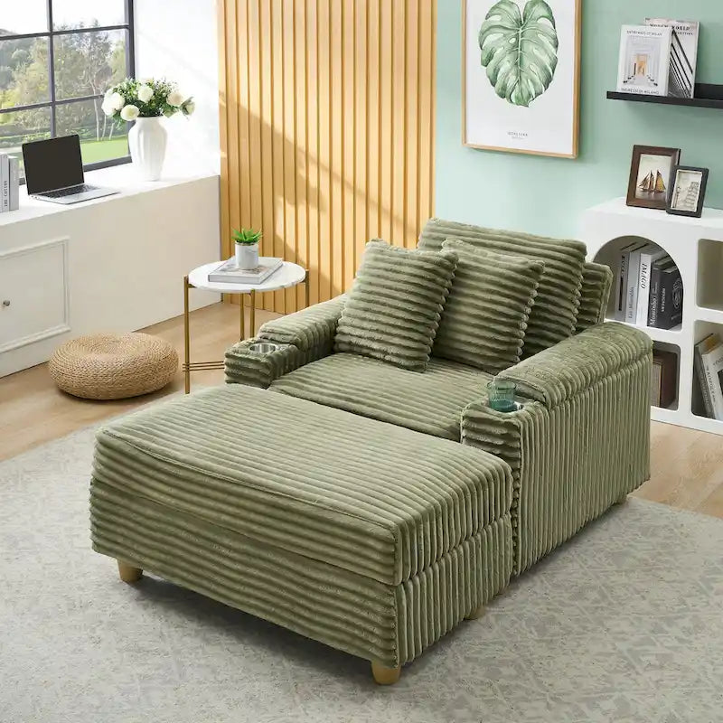 Comfortable Corduroy Sofa with Multiple Pillows and Storage Options