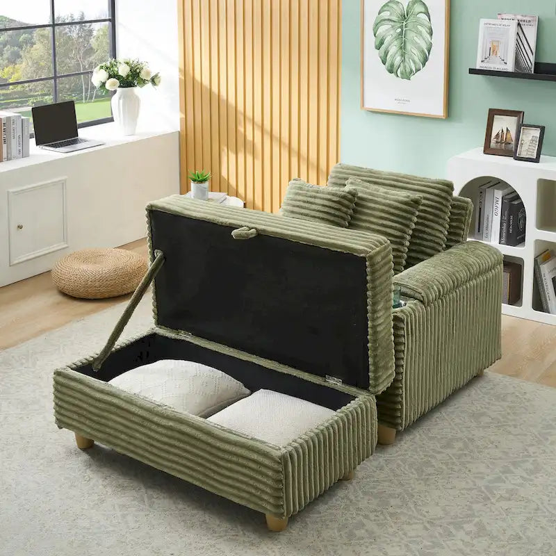 Comfortable Corduroy Sofa with Multiple Pillows and Storage Options