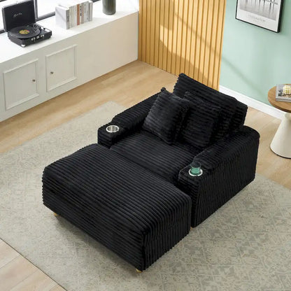 Comfortable Corduroy Sofa with Multiple Pillows and Storage Options