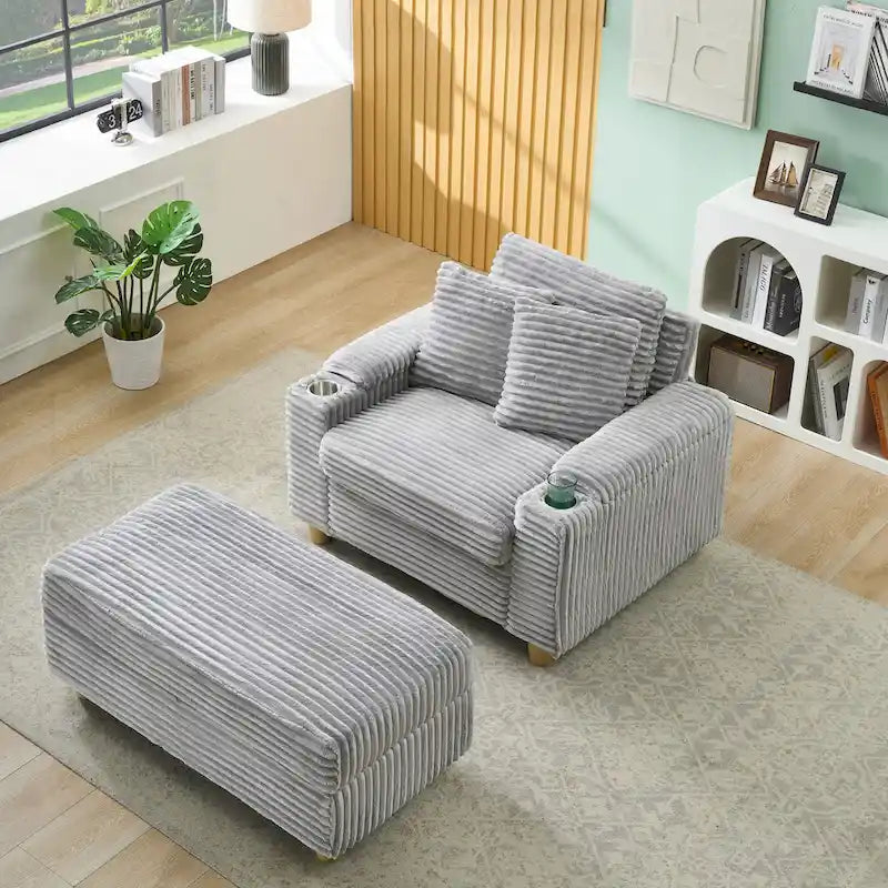Comfortable Corduroy Sofa with Multiple Pillows and Storage Options