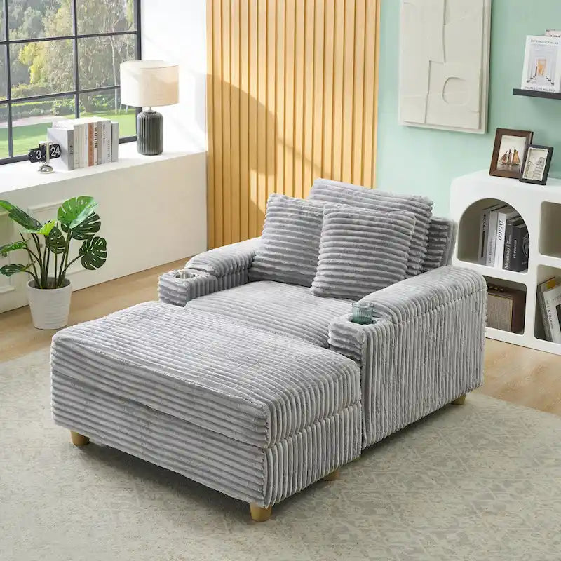 Comfortable Corduroy Sofa with Multiple Pillows and Storage Options