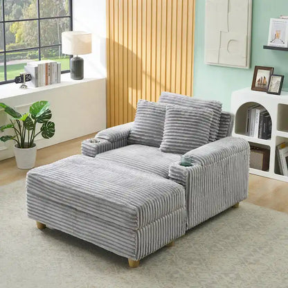 Comfortable Corduroy Sofa with Multiple Pillows and Storage Options