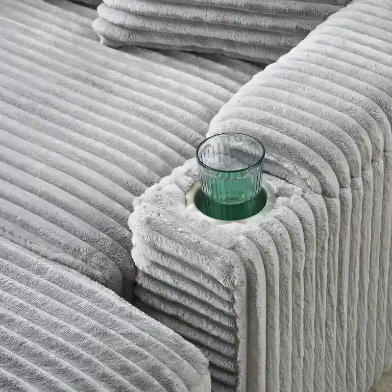 Comfortable Corduroy Sofa with Multiple Pillows and Storage Options