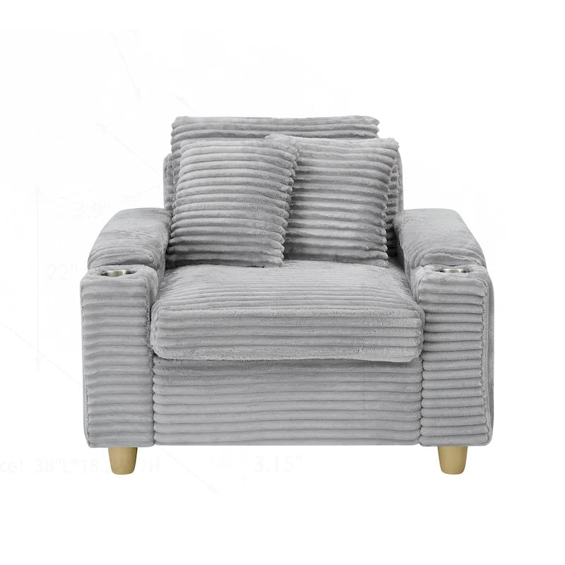 Comfortable Corduroy Sofa with Multiple Pillows and Storage Options