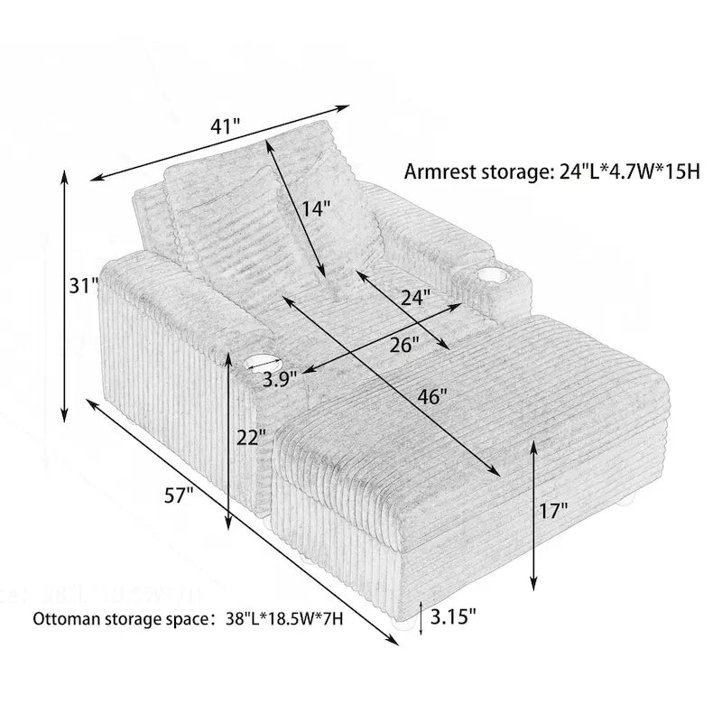 Comfortable Corduroy Sofa with Multiple Pillows and Storage Options