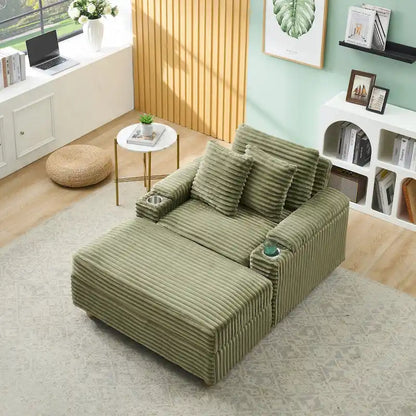 Comfortable Corduroy Sofa with Multiple Pillows and Storage Options