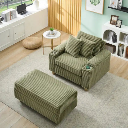 Comfortable Corduroy Sofa with Multiple Pillows and Storage Options