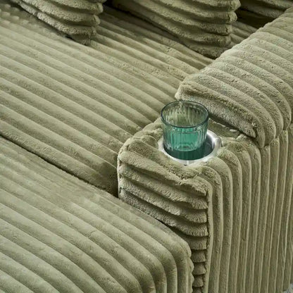 Comfortable Corduroy Sofa with Multiple Pillows and Storage Options