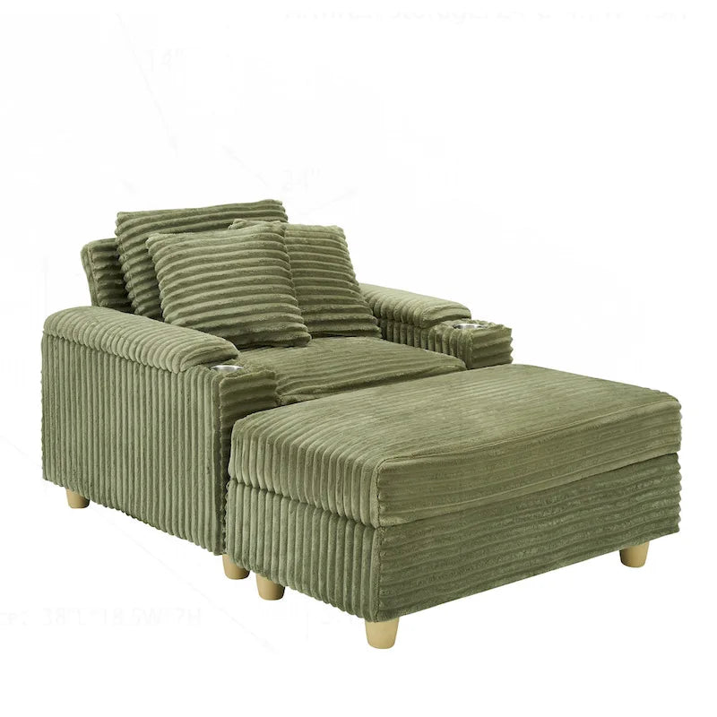 Comfortable Corduroy Sofa with Multiple Pillows and Storage Options