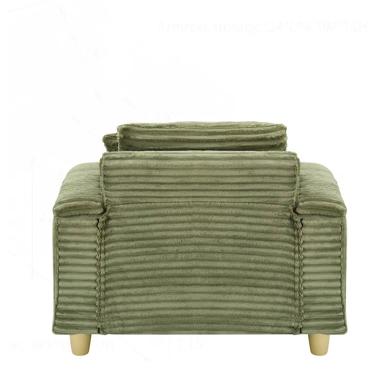 Comfortable Corduroy Sofa with Multiple Pillows and Storage Options