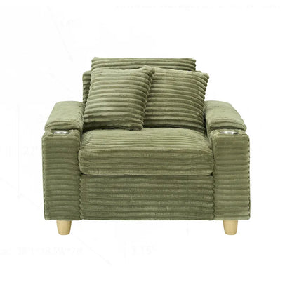 Comfortable Corduroy Sofa with Multiple Pillows and Storage Options