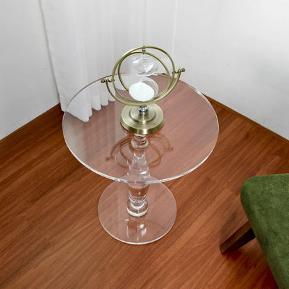 Clear Acrylic Round End Table Solid Post Side Table Nightstand - 18 Dia. x 19 H