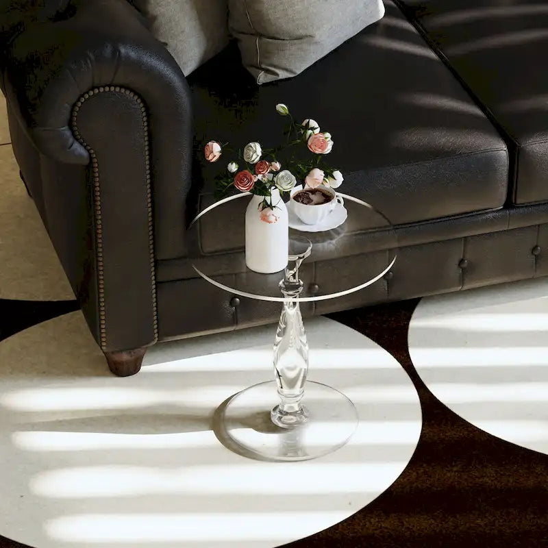 Clear Acrylic Round End Table Solid Post Side Table Nightstand - 18 Dia. x 19 H