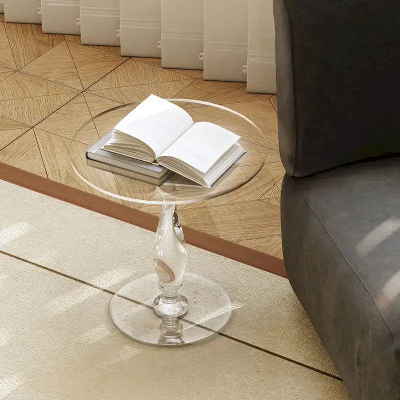 Clear Acrylic Round End Table Solid Post Side Table Nightstand - 18 Dia. x 19 H