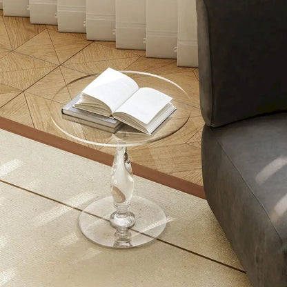 Clear Acrylic Round End Table Solid Post Side Table Nightstand - 18 Dia. x 19 H