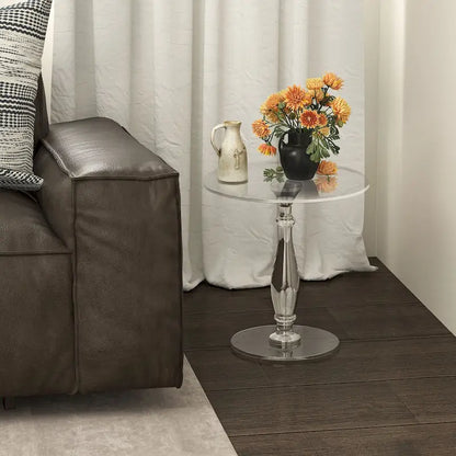 Clear Acrylic Round End Table Solid Post Side Table Nightstand - 18 Dia. x 19 H