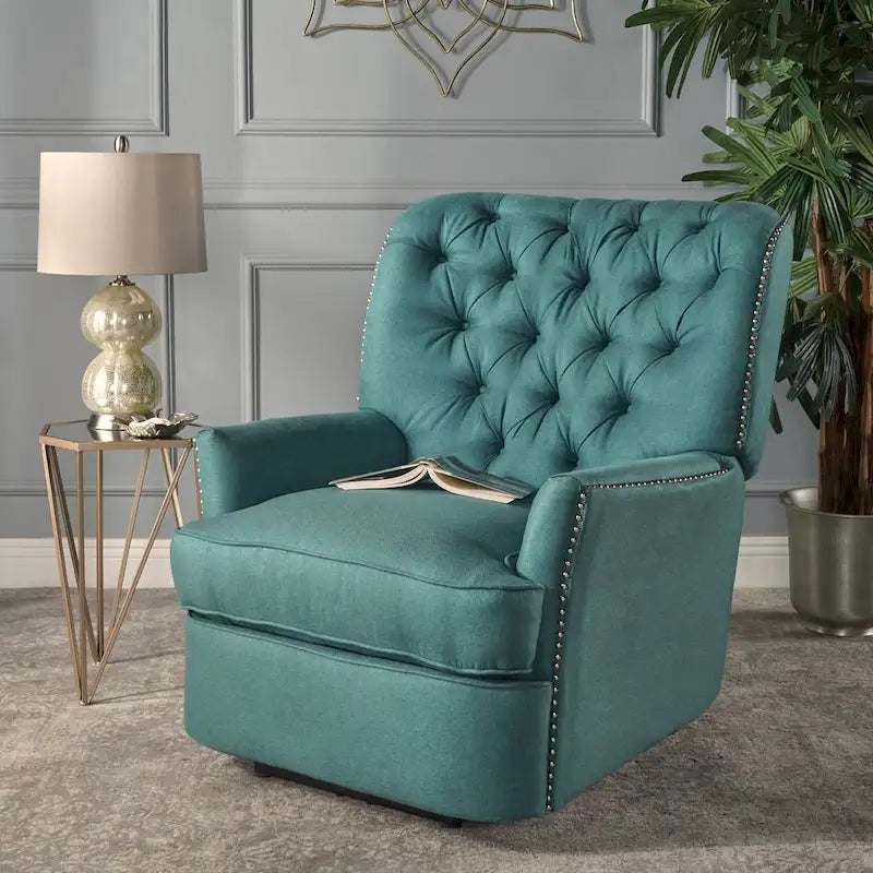 Electric Recliner with Copper Accents and Soft Upholstery, Comfortable Lounge Chair for Living Room, Teal